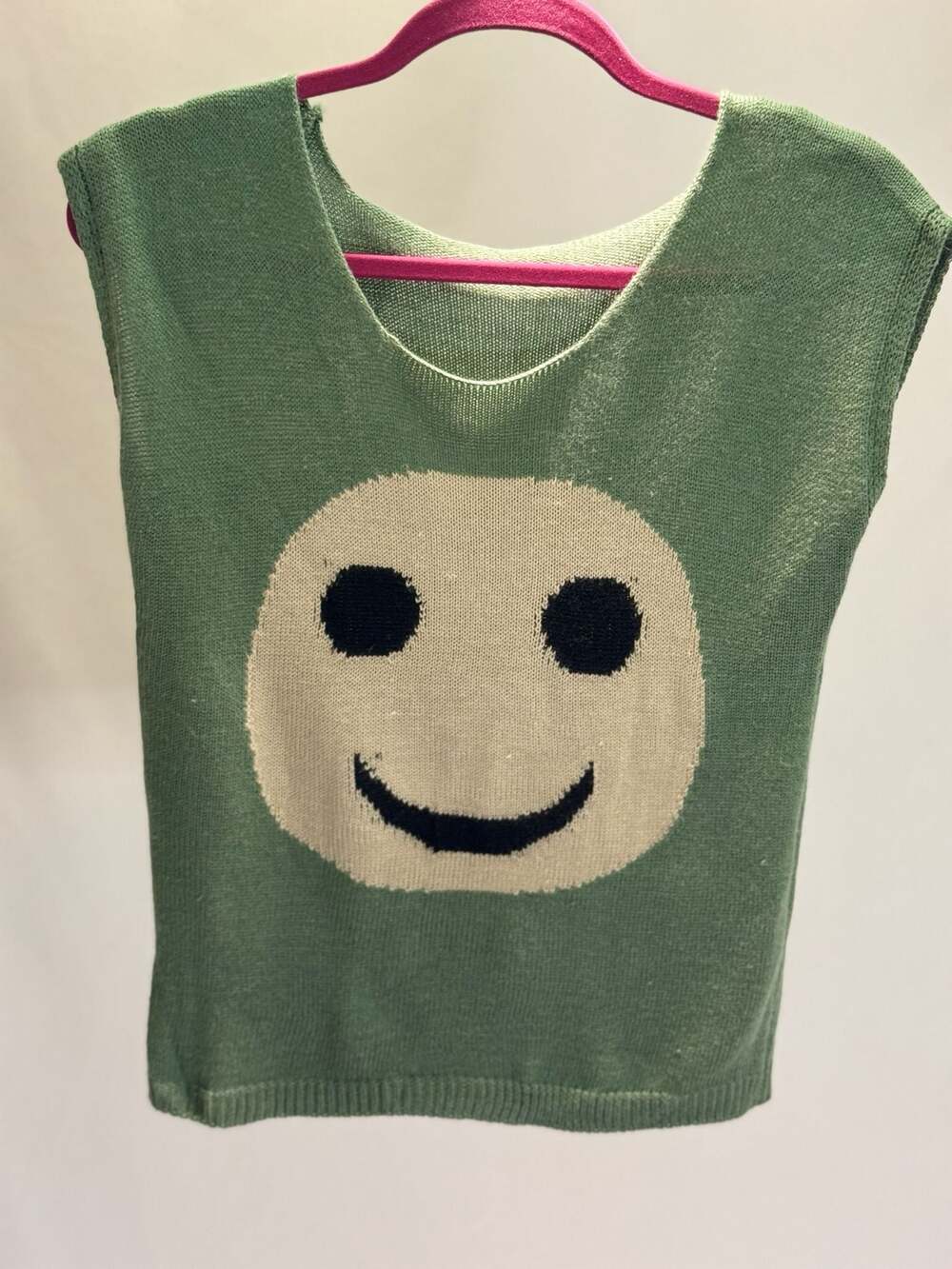 D.D Tokyo Smiley Face Knit Sleeveless Top Green